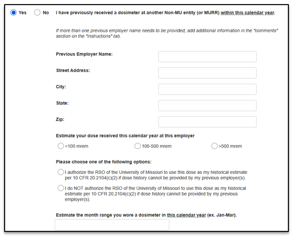 Dosimeter in another calendar year.
