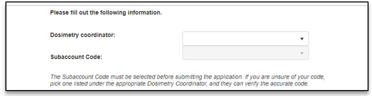 Dosimetry coordinator form.