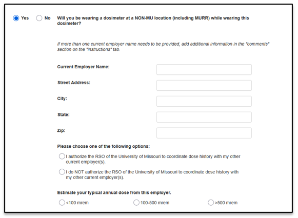 Non-MU location form.