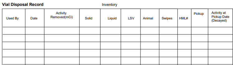 inventory sheet on package receipt form
